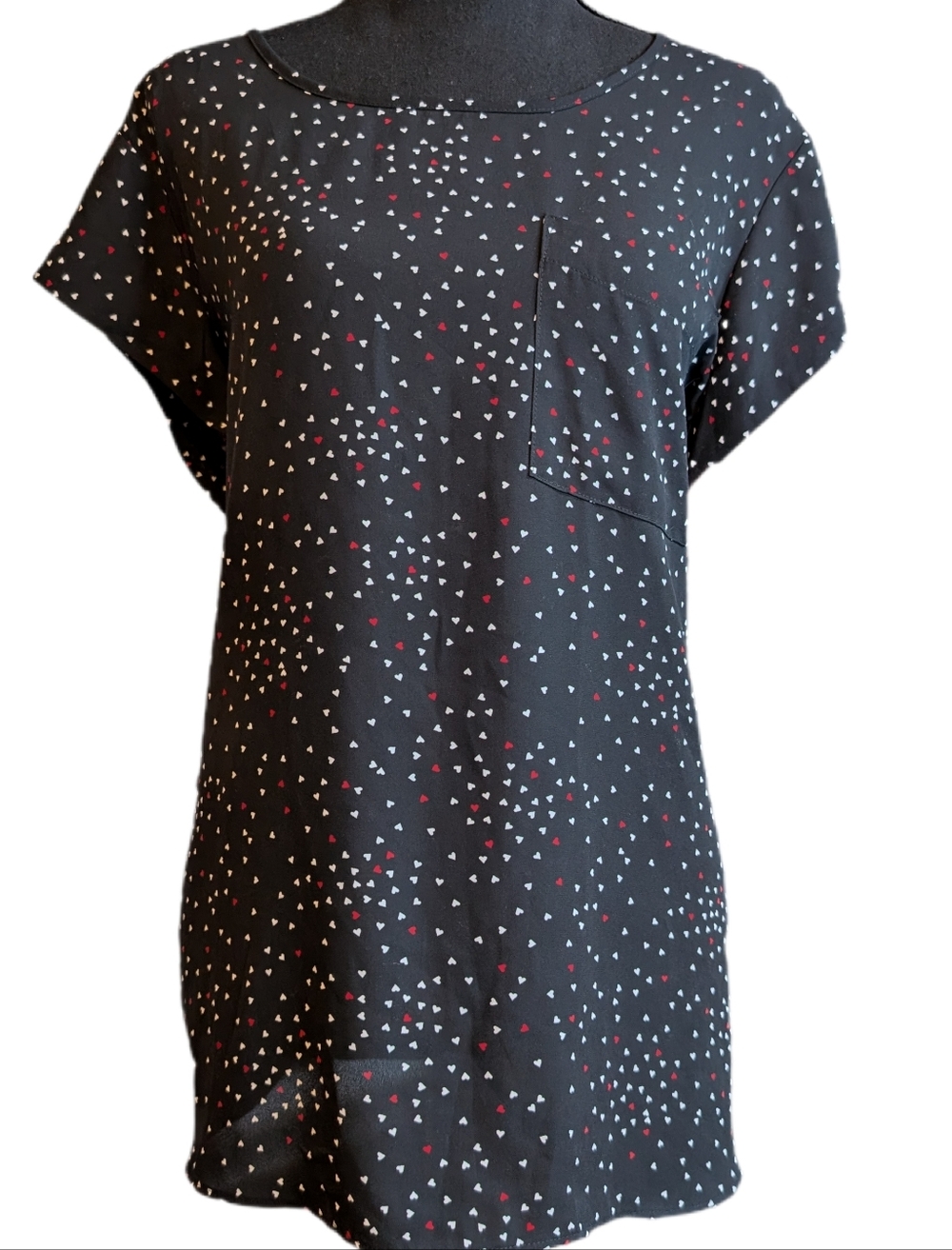 Reitmans Ressentials Black Mini Heart Print Tee Shirt Tunic Plus Size 2X Pocket